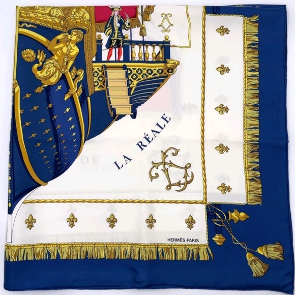 100%Authentic Hermes Carré90 VUE DU CARROSSE DE LA GALERE LA REALE SilkScarf - Picture 6 of 10